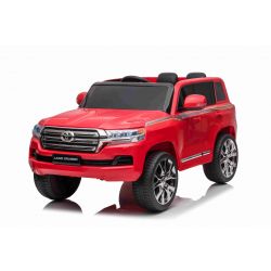 Coche eléctrico Toyota Landcruiser 12V, ROJO, asiento de cuero sintético, batería de 12V/7AH, puertas que se abren, motor de 2 x 35W, control remoto de 2.4 Ghz, ruedas blandas de EVA, suspensión, arranque suave, reproductor de MP3 con entrada USB/AUX, con