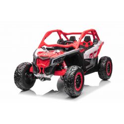 Coche eléctrico Can-am Maverick, rojo, biplaza, suspensión delantera y trasera, mando a distancia de 2,4 Ghz, batería portátil, 4 motores de 35 W, ruedas de EVA, asiento del conductor ajustable, reproductor de MP3 con entrada USB/SD, con licencia