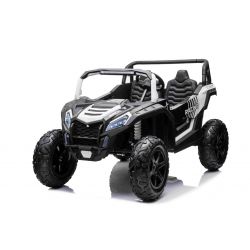Coche eléctrico de juguete UTV XXL 24V, Blanco, dos asientos en cuero, Discos de freno, Motor 24V, Luces LED, Ruedas de goma inflables con suspensión trasera, Reproductor MP3 con USB y Bluetooth, Volante ajustable