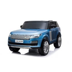 Range Rover Ride-On eléctrico, pintado de azul, asiento doble de polipiel, pantalla LCD con entrada USB, unidad 4x4, batería 2x 12V7Ah, ruedas EVA, ejes de suspensión, arranque con llave, control remoto Bluetooth 2.4 GHz