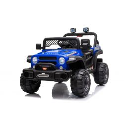 Coche eléctrico All Ride con tracción trasera, color azul, batería 12V, Chasis alto, asiento ancho, Suspensión en eje trasero, Mando a distancia 2,4 GHz, Reproductor de MP3 con USB, Luces LED