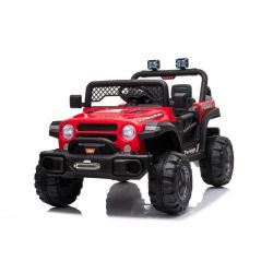 Coche eléctrico All Ride con tracción trasera, rojo, batería 12V, Chasis alto, asiento ancho, Suspensión en eje trasero, Control remoto 2.4 GHz, Reproductor de MP3 con USB, Luces LED
