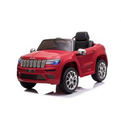 Coche eléctrico JEEP GRAND CHEROKEE 12V, ROJO, Asiento de polipiel, Batería 12V / 7AH, Puertas abatibles, Motor 2 x 35W, Control remoto de 2.4 Ghz, Ruedas Soft EVA, Suspensión, Arranque suave, Reproductor MP3 con entrada USB / AUX