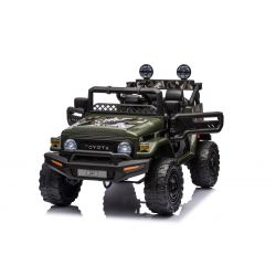 Coche eléctrico TOYOTA FJ CRUISER con tracción trasera, Verde, Batería de 12 V, Chasis alto, Asiento ancho, Suspensión del eje trasero, Luces LED, Control remoto de 2,4 GHz, Reproductor de MP3 con entrada USB/AUX, Con licencia