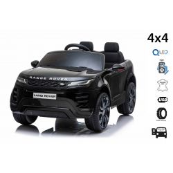 Eléctrico Ride-On Range Rover EVOQUE, negro, asiento de cuero sintético individual, reproductor de MP3 con entrada USB, unidad 4x4, batería 12V10Ah, ruedas EVA, ejes de suspensión, arranque con llave, control remoto Bluetooth 2.4 GHz, con licencia