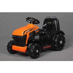 Tractor eléctrico FARMER, naranja, tracción trasera, batería 6V, Ruedas de plástico, asiento ancho, Motor 20W, Monoplaza, Control por volante, Luces LED