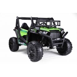  UTV 24V, Verde, dos asientos de polipiel, Mando a distancia de 2,4Ghz, 2 X 200 W Motores, freno eléctrico, luces LED, Ruedas de EVA suaves con suspensión, Reproductor de MP3 con USB/AUX