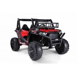 UTV 24V, Rojo, dos asientos en polipiel, Mando a distancia de 2.4Ghz, 2 X 200 W Motores, freno eléctrico, luces LED, Suaves ruedas EVA con suspensión, Reproductor MP3 con USB/AUX