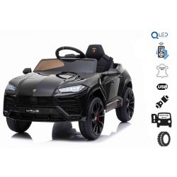 Paseo eléctrico en automóvil Lamborghini URUS, negro, con licencia original, alimentado por batería, puertas de apertura vertical, 2x motor, batería de 12 V, control remoto de 2.4 Ghz, ruedas suaves de EVA, suspensión, arranque suave