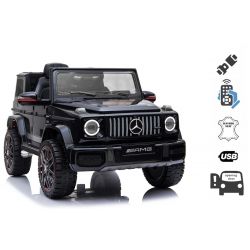 Mercedes G New, color negro, con licencia original, batería, puertas que se abren, asiento individual, 2 x motor, batería de 12 V, control remoto de 2.4 Ghz, suspensión trasera, arranque suave
