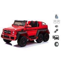 Mercedes-Benz G63 6X6 Coche de juguete de montaje eléctrico, reproductor de MP3, 2,4 GHz, 12 V 14 AH, caja de batería extraíble, 4 X MOTOR, control remoto, asiento de cuero sintético, ruedas EVA, radio FM, servomotor, rojo, monoplaza