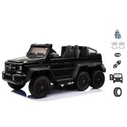 Mercedes-Benz G63 6X6 Coche de juguete de montaje eléctrico, reproductor de MP3, 2,4 GHz, 12 V 14 AH, caja de batería extraíble, 4 X MOTOR, control remoto, asiento de cuero sintético, ruedas EVA, radio FM, servomotor, negro, monoplaza