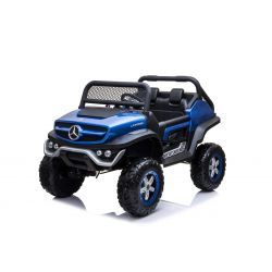 Coche Eléctrico, Mercedes-Benz UNIMOG, Azul, Control Remoto de 2.4 Ghz, 4 X 4, Dos Asientos, Suspensión, Botón de Inicio, Ruedas Suaves de EVA, USB, Bluetooth