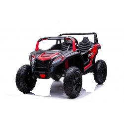 Coche eléctrico de juguete UTV XXL 24V, rojo, dos asientos en cuero, discos de freno, motor 24V, luces LED, ruedas de goma inflables con suspensión trasera, reproductor MP3 con USB y Bluetooth, volante ajustable