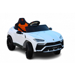 Paseo eléctrico en automóvil Lamborghini URUS, blanco, con licencia original, alimentado por batería, puertas de apertura vertical, 2x motor, batería de 12 V, control remoto de 2.4 Ghz, ruedas suaves de EVA, suspensión, arranque suave