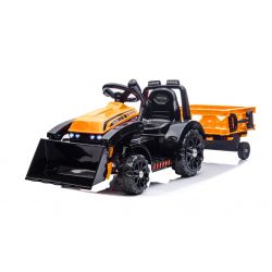 Tractor eléctrico FARMER con cucharón y remolque, naranja, tracción trasera, batería de 6V, Ruedas de plástico, asiento ancho, Motor de 20W, Monoplaza, Control de volante, Luces LED