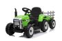 Tractor eléctrico WORKERS con remolque, verde, tracción trasera, batería de 12V, ruedas de Plástico, asiento ancho de Plástico, control remoto de 2,4 GHz, reproductor MP3 con entrada USB , luces LED