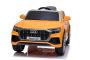 Paseo eléctrico en automóvil Audi Q8, naranja, con licencia original, asiento de polipiel, puertas que se abren, motor de 2 x 25 W, batería de 12 V, control remoto de 2.4 Ghz, ruedas suaves de EVA, luces LED, arranque suave, licencia ORIGINAL