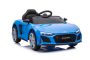 Coche eléctrico Audi R8 Spyder NUEVO tipo, Azul, Licencia original, Funciona con pilas, Puertas que se abren, Asiento de plástico, 2x Motor de 25W, Batería de 12V, Control remoto de 2.4 Ghz, Arranque suave, Reproductor de MP3