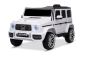 Coche eléctrico para niños Mercedes G nuevo, blanco, licencia original, batería recargable, puertas abatibles, asiento individual, 2 motores, batería de litio, control remoto 2.4 GHz, suspensión trasera, arranque suave