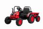 Tractor eléctrico POWER con remolque, rojo, tracción trasera, batería de 12 V, ruedas de plástico, asiento ancho, control remoto de 2,4 GHz, reproductor de MP3 con USB, luces LED