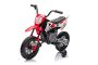 Moto eléctrica para niños MOTOCROSS, Rojo, Batería de 12V, Ruedas blandas de EVA, Asiento de cuero, Motor 2 x 25W, Suspensión, Estructura de metal, Reproductor MP3 con Bluetooth, ruedas auxiliares