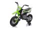 Moto eléctrica para niños MOTOCROSS, Verde, Batería de 12V, Ruedas blandas de EVA, Asiento de cuero, Motor 2 x 25W, Suspensión, Estructura de metal, Reproductor MP3 con Bluetooth, ruedas auxiliares