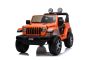 JEEP Wrangler Coche eléctrico para niños, Naranja, Asiento doble de polipiel, radio con Bluetooth y entrada USB, unidad 4x4, Batería de litio, ruedas EVA, ejes de suspensión, control remoto de 2.4 GHz, con licencia
