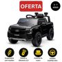 Coche eléctrico para niños FORD Ranger 12V, negro, Asiento de piel, Mando 2.4 GHz, Entrada Bluetooth/USB, Suspensión, Batería 12V, Ruedas de Plástico, 2 Motores X 30W, Licencia ORIGINAL